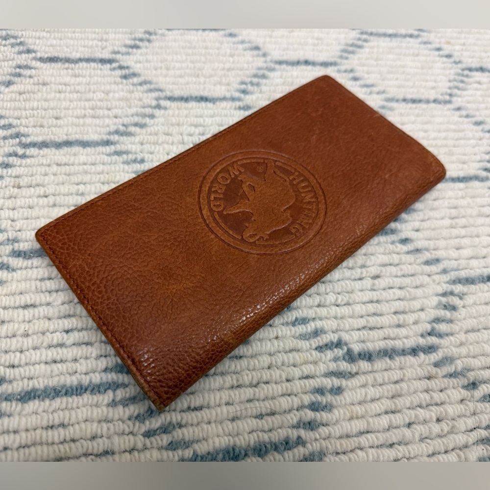 HUNTING WORLD Vintage Unisex Brown Pebbled Logo Embossed Bifold Wallet Italy - Picture 6 of 16